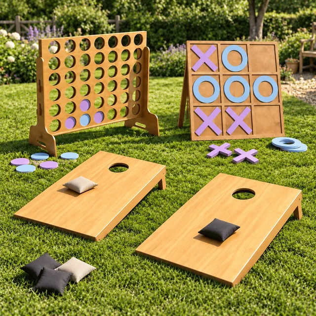 Premium giant garden games arranged on a lawn